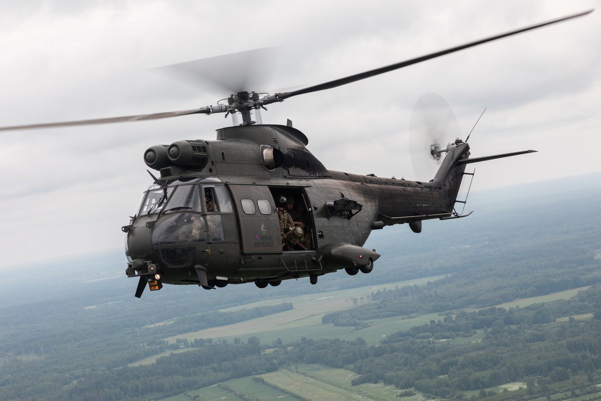 RoyalAirForce's tweet photo. Two Joint Helicopter Command Puma helicopters recently flew from their temporary operating base in Lithuania to Latvia to take part in an event celebrating the 30th Anniversary of the formation of the Latvian Air Force.

The Pumas have been in Lithuania supporting @NATO exercises https://t.co/Y5kXCIyKUQ