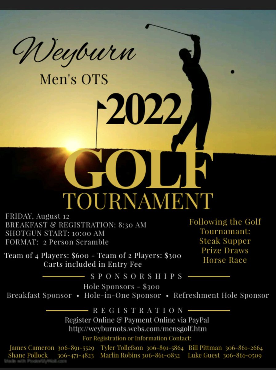 Weyburn OTS golf August 12th.