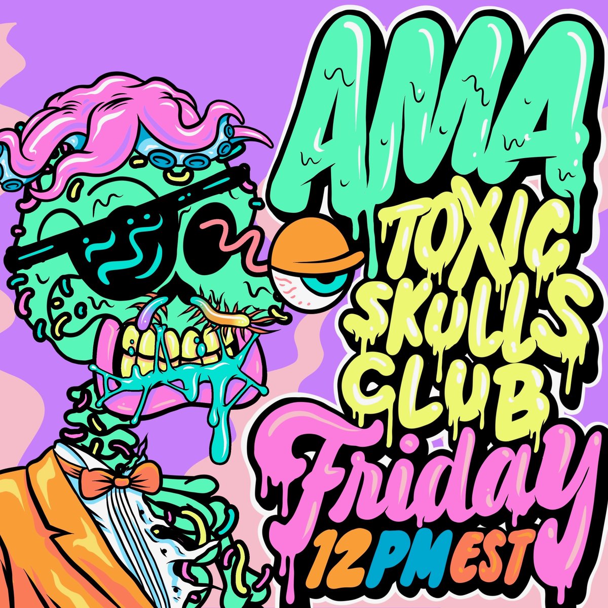 ToxicSkullsClub's tweet photo. Hey Skulls! 

We've got 1 hour till our AMA starts on Twitter Space! 🎤 

Who's joining? 👀 

#ToxicSkullsClub #ToxicSkulls #NFTs #NFT #NFTCommunity #AMA #ToxicChambers https://t.co/C1pKuzO5aC