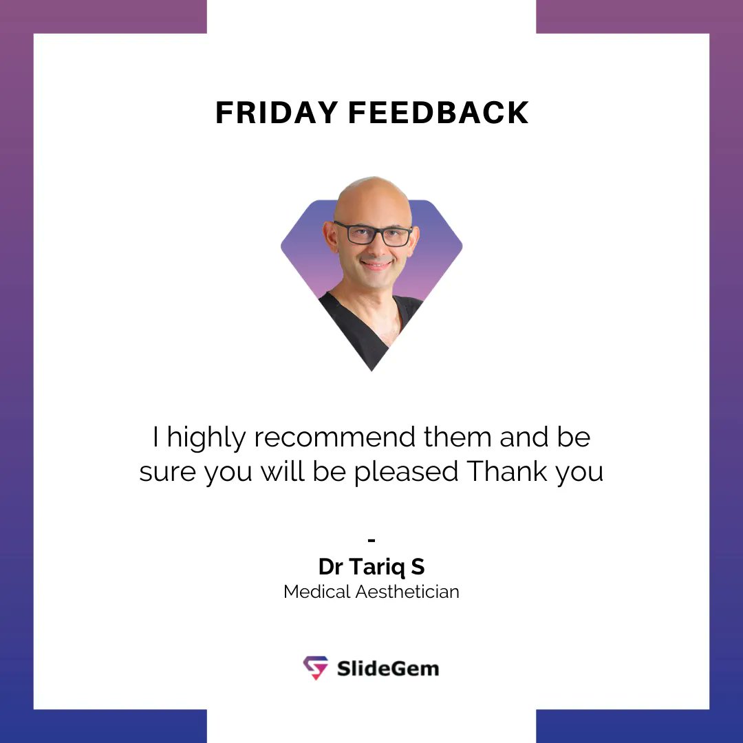 SlideGem's tweet image. See what people say about us!
Website: buff.ly/3N7jIFv
Email: Hi@slidegem.com
WhatsApp: +923096302626

#FridayFeedback #SlideDesigner #ProPresentationDesigner
#testimonial