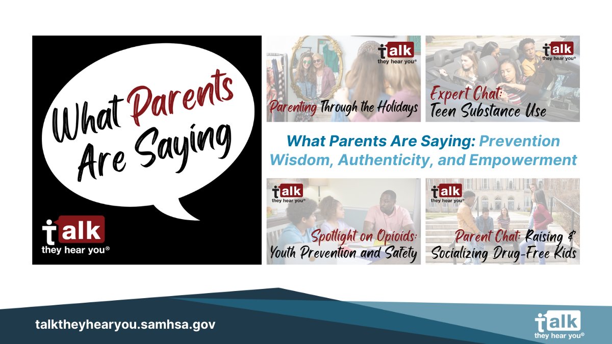 Looking 👀 for something to do while the kids are out and about? Summer is a great time to catch up 🎧 on <a href="/samhsagov/">SAMHSA</a>’s #TalkTheyHearYou “What Parents Are Saying” podcast.

Listen and subscribe to be the first to know when 🆕 episodes are available! samhsa.gov/talk-they-hear…