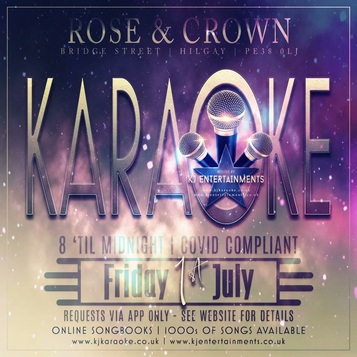 KJEntertains's tweet photo. #Karaoke this weekend with @KJKaraoke @KJEntertains - it's a busy one! 

Fri 1 July - Rose &amp; Crown, Hilgay 
Sat 2 July - Littleport Ex-servicemen's Club
Sun 3 July - O'Quigley's Bar, Hunstanton

Visit https://t.co/zaT1FrysCJ for more details 🎤🎶🎤 https://t.co/PCYEvSUN07