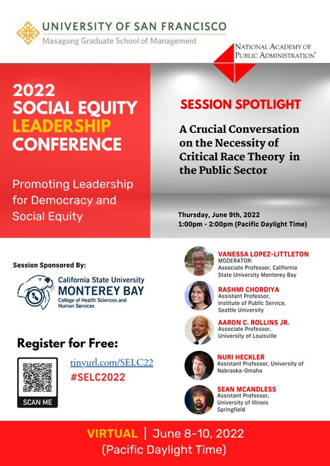 #FBF: We're looking back at our June #SocialEquity Leadership Conference - ICYM #SELC2022, you can watch "A Crucial Conversation on the Necessity of #CriticalRaceTheory in the #PublicSector," w <a href="/DrVLoLil/">Vanessa Lopez-Littleton</a> <a href="/ChordiyaRashmi/">Dr. Rashmi Chordiya</a> <a href="/rightbedone/">Nuri Heckler</a> &amp; more: youtu.be/4mJzU147w4w <a href="/JadeBerryJames/">Dr. Jade Berry James</a>