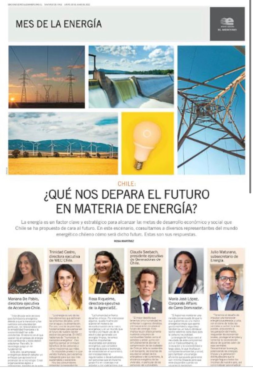 "Es imposible predecir lo que vendrá mañana, pero estamos trabajando para que sea más sustentable y sostenible", señala M. Trinidad Castro en el especial de @ElMercurio_cl sobre el #MESdelaENERGíA.

Lee esta y otras reflexiones, acá: wec-chile.cl/wp-content/upl…