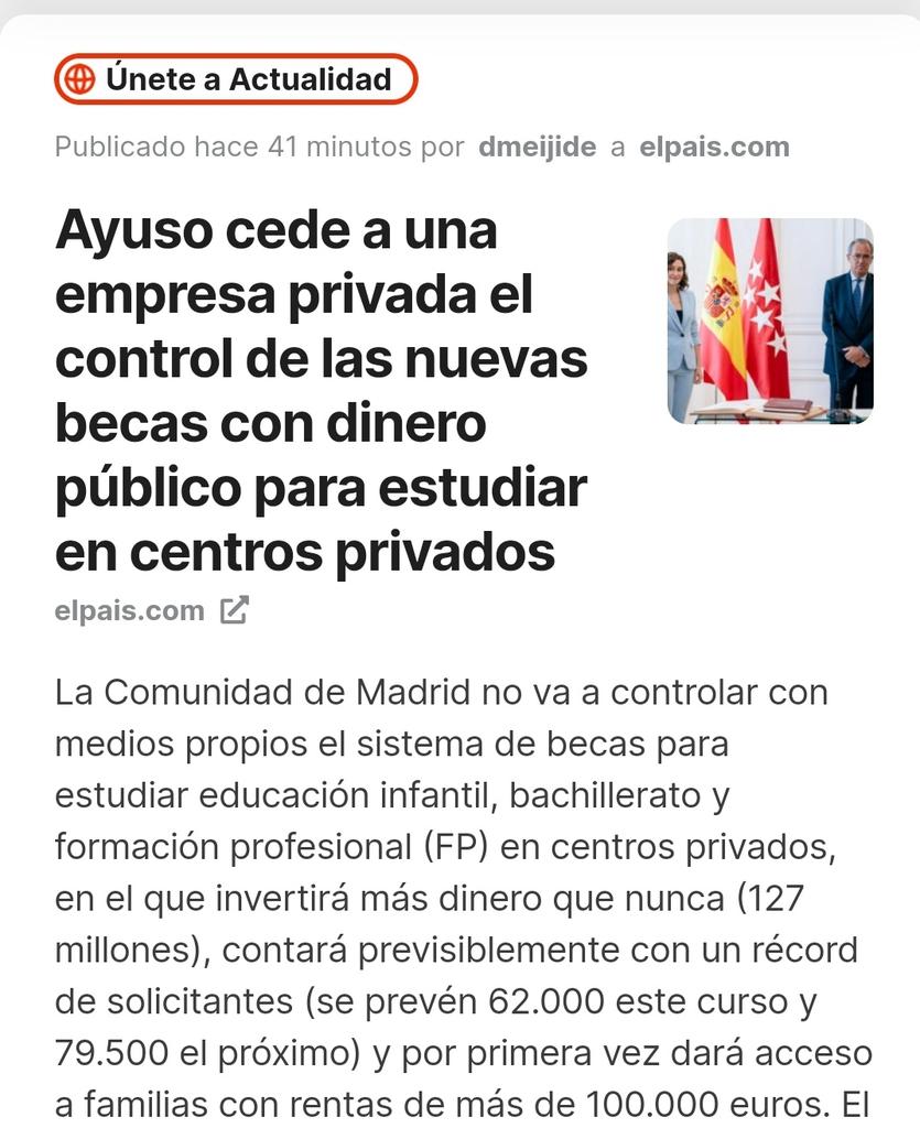 gerardotc's tweet photo. Me parece estupendo. Si vas a usar dinero público para pagarle el cole del opus a familias que ganan 100.000 euros, qué carajo, ya puestos que lo gestione un amiguete y también pille cacho. Ella tiene claro lo que quería decir con libertad. Espero que quienes la votaron también. https://t.co/Axot6Gps0S