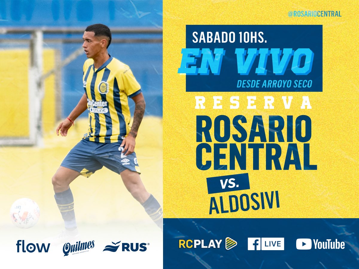 🔜⚽️ La Reserva de <a href="/RosarioCentral/">Rosario Central</a> recibe a Aldosivi y lo miras EN VIVO por <a href="/CARCPlay/">Rosario Central Play</a>. 🇺🇦
 
🆓 Registrate GRATIS
🎦 rosariocentralplay.com
 
📲 ¡Descargá la App!
▶️ iOs: apple.co/2XQFzxb
▶️ Android: bit.ly/2XQFAkJ