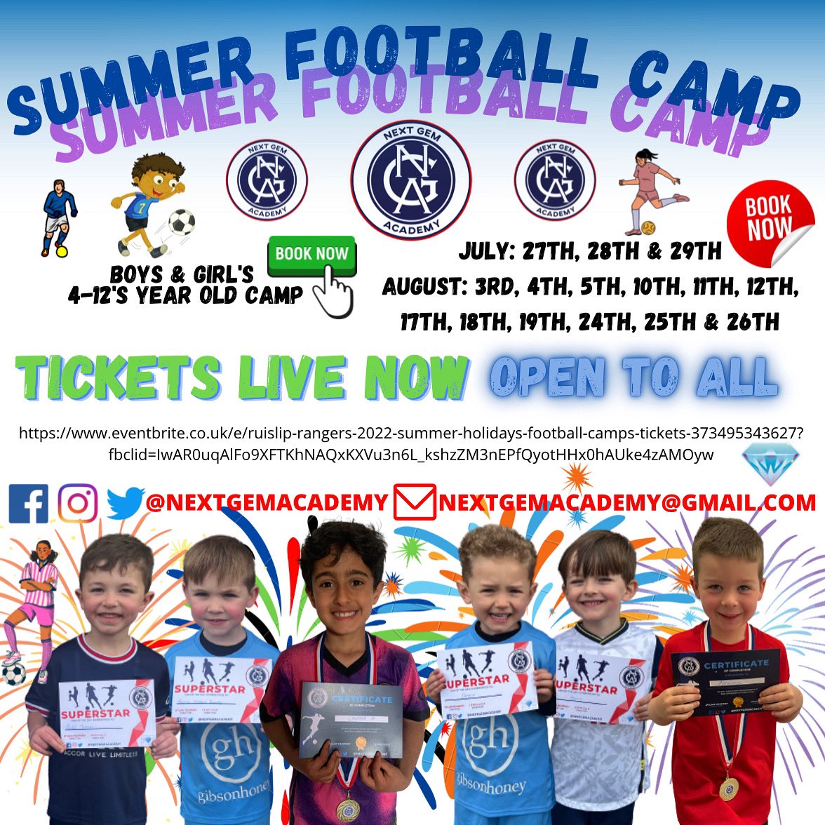 NextGemAcademy's tweet photo. 🚨TICKETS LIVE NOW - LINK IN BIO🚨 Our very popular  football camp is on sale now! Please act fast to avoid disappointment⚽️⚽️⚽️ https://t.co/xgYks8xDEu