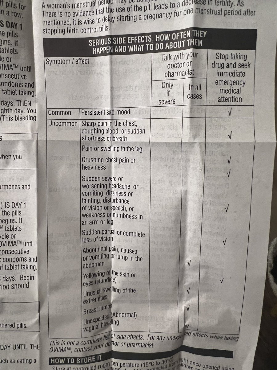 slimsadiewut's tweet photo. In case you needed a reminder about what birth control does to your body, here’s the warning pamphlet that comes in every pack https://t.co/Vp5zIhOgDf