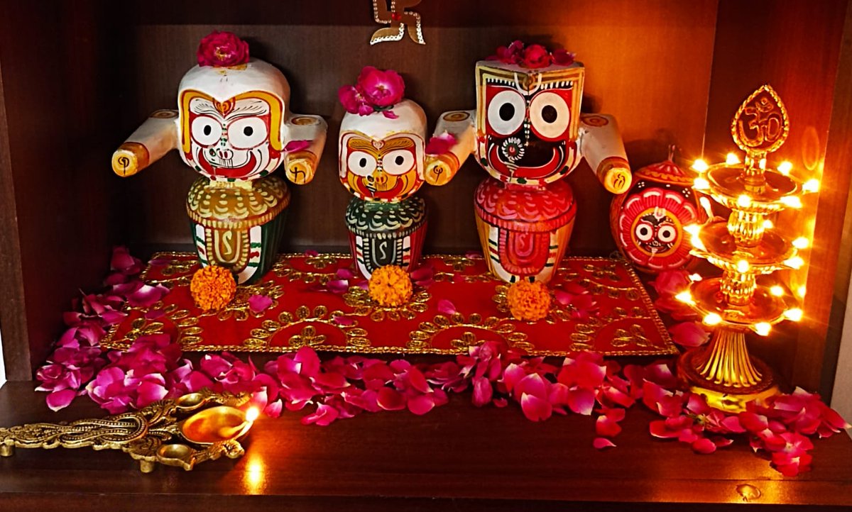 SSanyal's tweet photo. Every yr idols of Lord Jagannath and his siblings - Lord Balabhadra &amp; Devi Subhadra - in Puri are taken to Gundicha Temple, their aunt's place, on the Chariot or 'Rath'. While thousands of celebrate #RathYatra in Puri, for others celebrations continue at home #JaiJagannath https://t.co/ukv9gArAEf