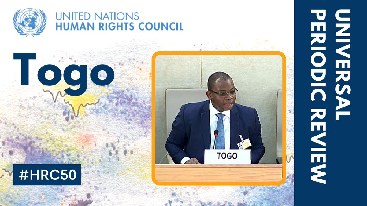 MJDH_TG's tweet photo. Le Conseil des droits de l’homme des Nations-Unies (#HRC50), réuni ce 30 juin 2022 à #Genève, pour le compte de sa 50e session ordinaire, a adopté à l’unanimité le rapport national du Togo au titre du 3è cycle de l’#EPU. 
https://t.co/UpNNREnim1 https://t.co/jHKKKweXyD