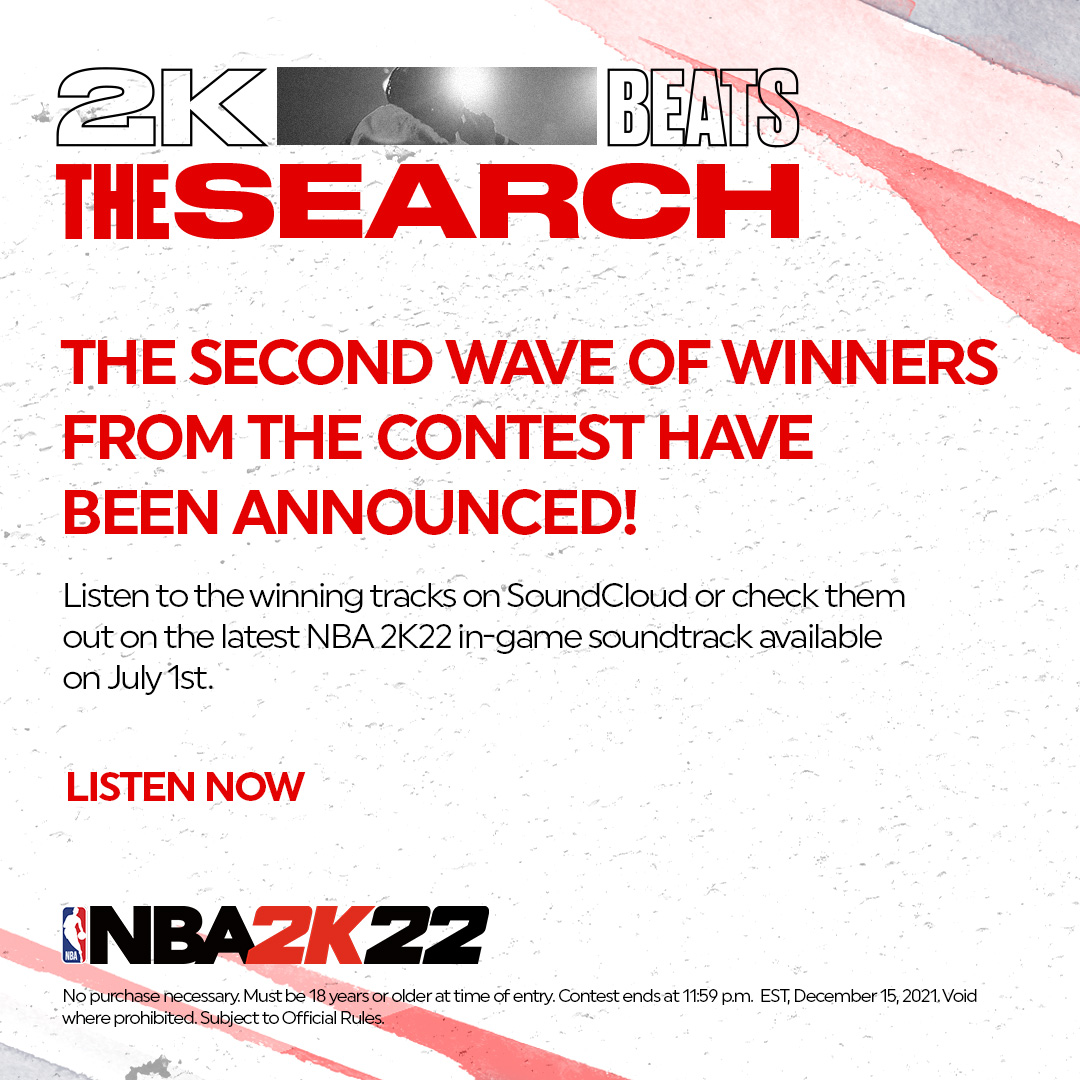 SoundCloud's tweet image. 🚨Congratulations to the final 10 winners of the @NBA2K Beats: The Search contest.🚨 Listen to the winning beats here: lnk.sc/3yxJeQr