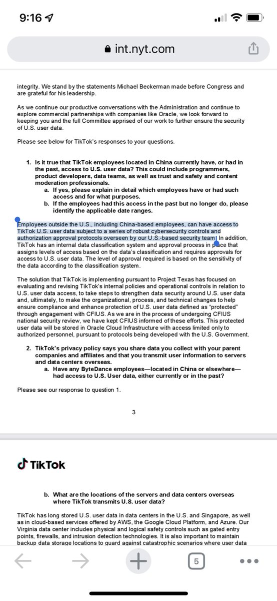 TikTok has confirmed what I was first to report more than a year ago, which is that Chinese employees have access to U.S. user data: cnbc.com/2021/06/25/tik…

Per NYT: int.nyt.com/data/documentt…