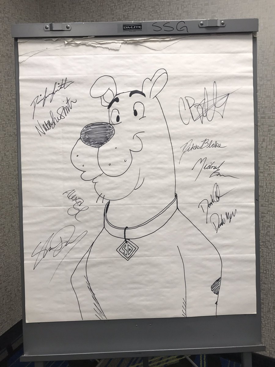 This #ScoobyDoo was drawn freehand by <a href="/derektqueen/">Derek Queen</a> at our meet-up in Indianapolis and then we all signed it. We had such a great time on this trip! 💜
#FanArtFriday #Scooby