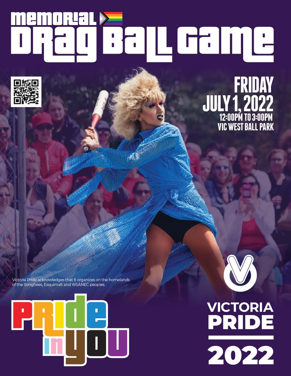 Today is the Memorial Drag Ball Game! Game starts at noon in Victoria West Park. Hope to see you there! #yyjpride