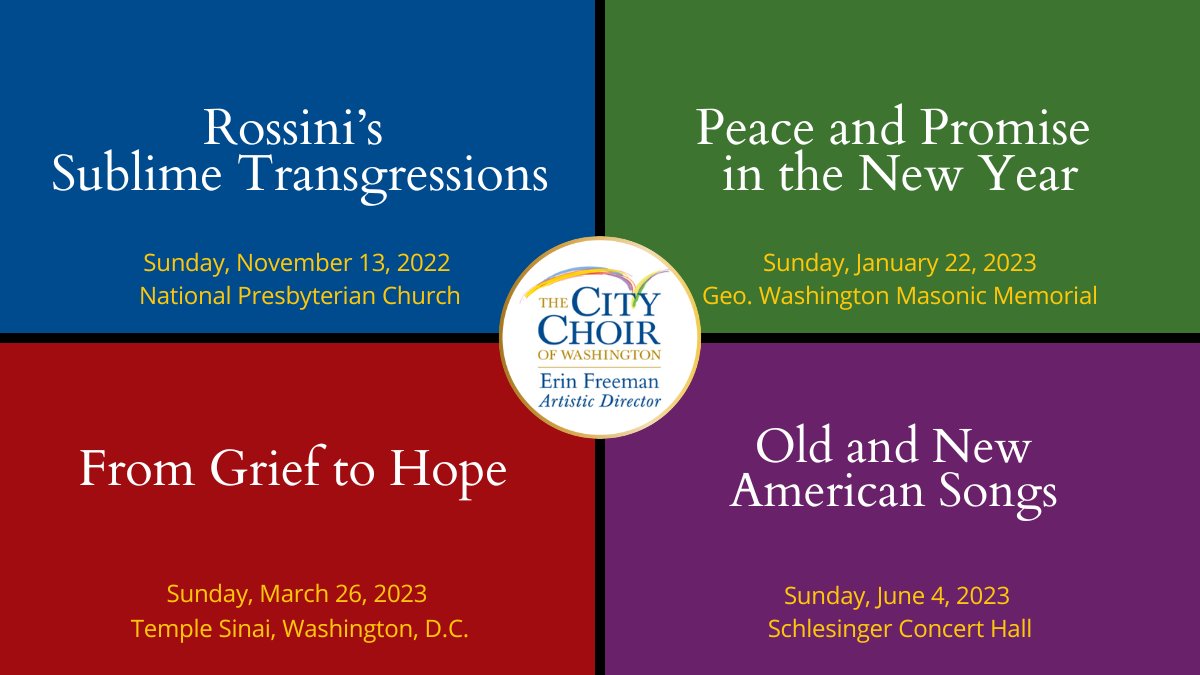 CityChoirDC's tweet photo. The City Choir of Washington is pleased to announce its exciting 2022-2023 season with Artistic Director @ErinFreeman1.
 
See the press release at: https://t.co/OCDX0Lm7do... ; ticket sales will open soon. https://t.co/mWj58RmIp5
