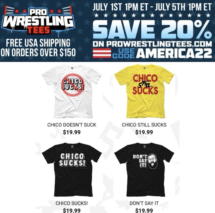 TheChicoAdams's tweet photo. Save 20% on your very own, exclusive #ChicoAdams t-shirt(s) when you use the code AMERICA22! Sale begins today at 1pm ET and ends on Tuesday, July 5th.
.
https://t.co/WMpNR288c6 https://t.co/7OhZsaH15w