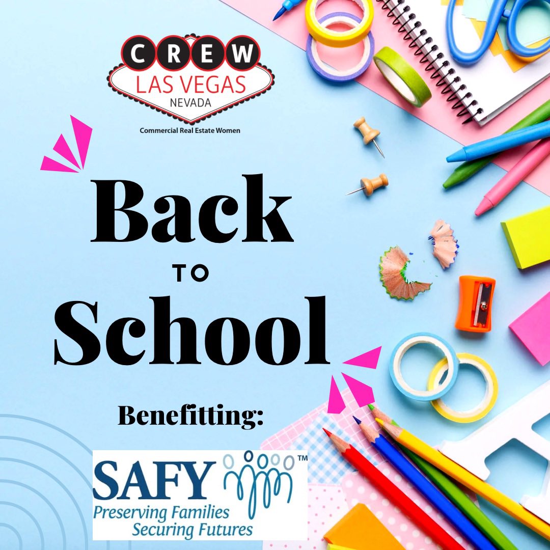 CREWLasVegas's tweet photo. Our CREW Cares Committee will be collecting back packs and school supplies for SAFY. They will be accepting donated items at our July 16th lunch or at the Harris office located at 5701 Sunset Rd. Las Vegas, NV 89118. #crew #crewcares #safy @jenpbradley https://t.co/VOGNsCDP1v