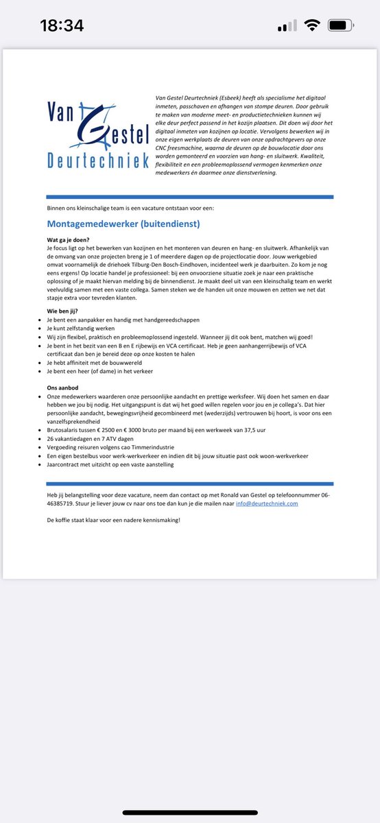 Gezocht:montagemedewerker (buitendienst)