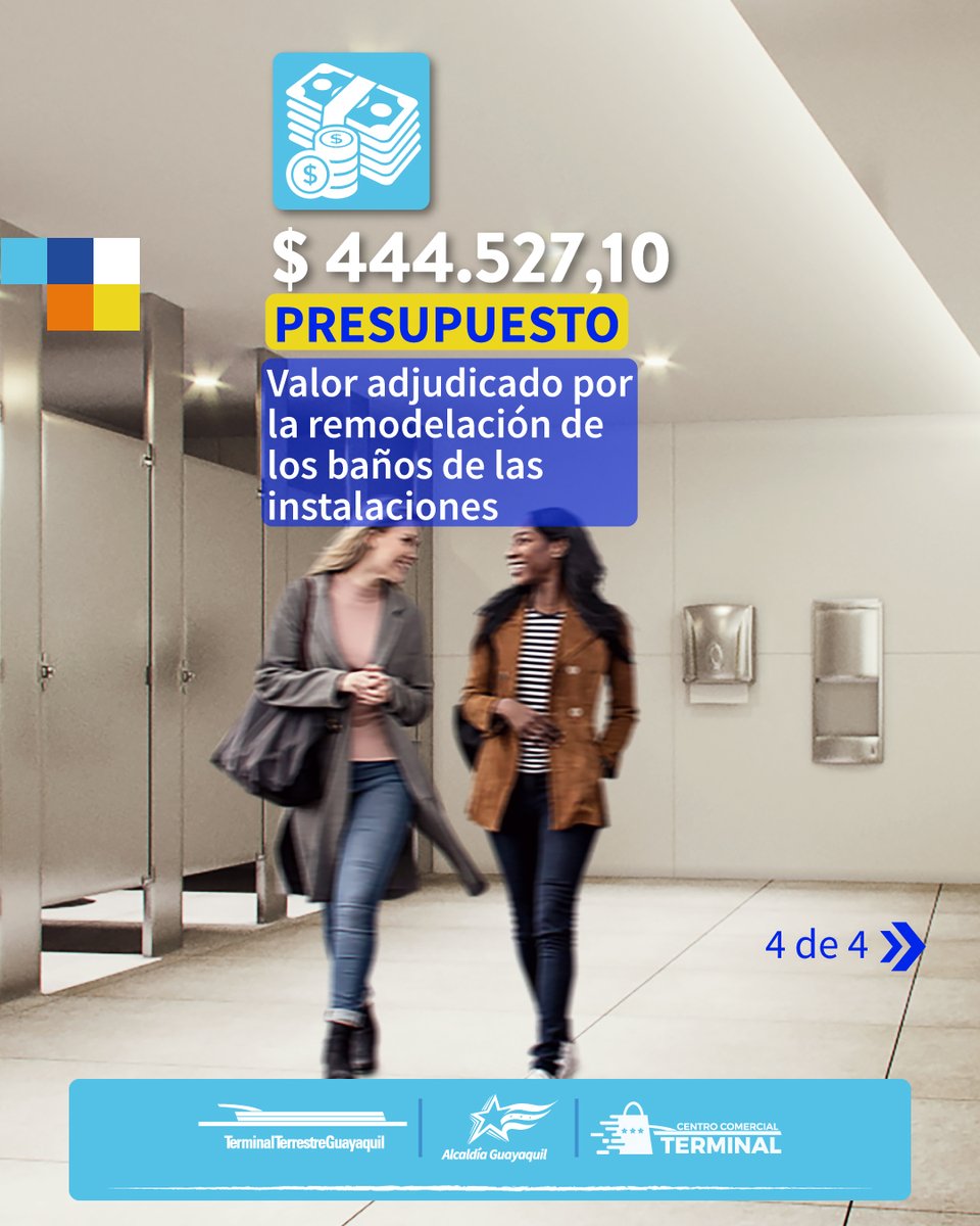 TerminalesGye's tweet photo. La Fundación Terminal Terrestre de Guayaquil llevará a cabo una remodelación integral de los baños de cada nivel de la terminal principal. 

Esta obra beneficiará a más de 100.000 personas que nos visitan diariamente.

#TerminalGye 

@alcaldiagye 
@CynthiaViteri6 https://t.co/7uAP21qp3r