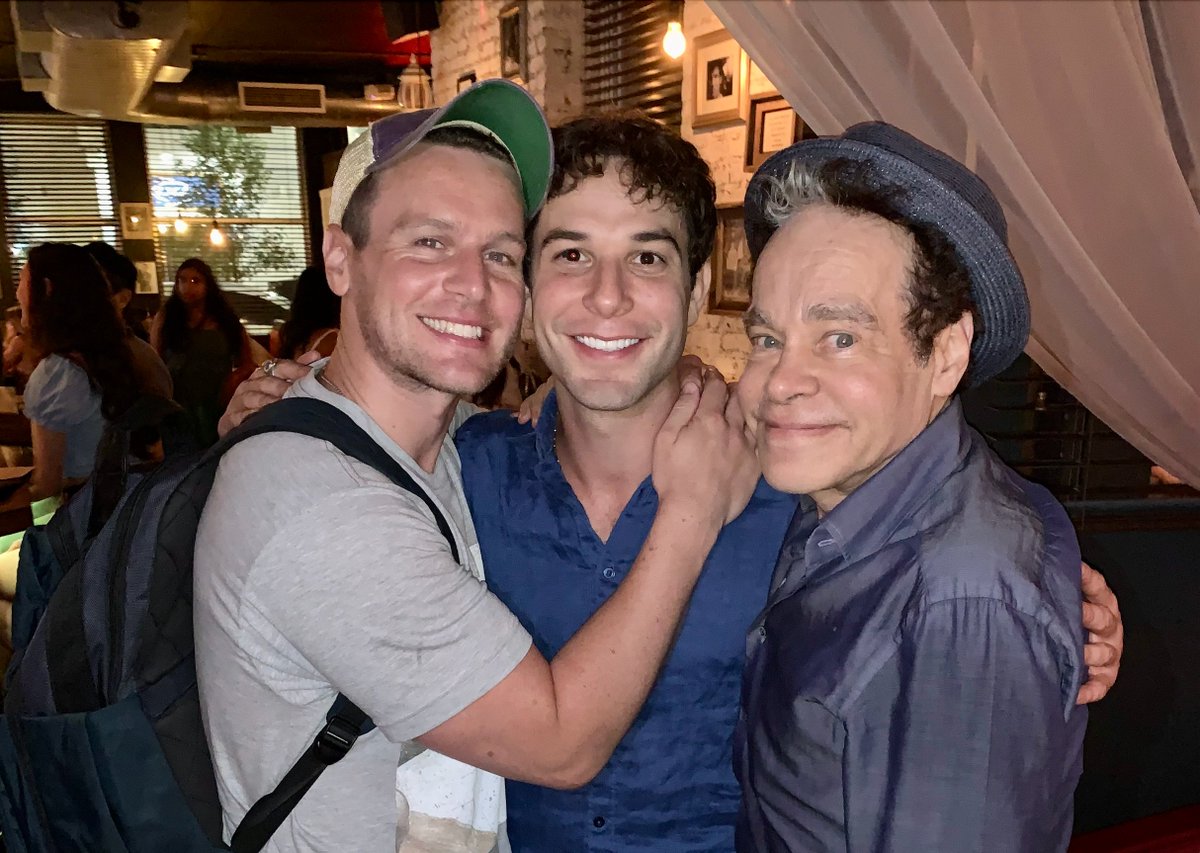 StevenSater's tweet photo. Suddenly our pre-pandemic Seymour meets the post-pandemic Seymour.  Another mini-reunion!  Spring Awakening meets @littleshopnyc to celebrate @SkylarAstin! 💚 https://t.co/3qbAZfukJW