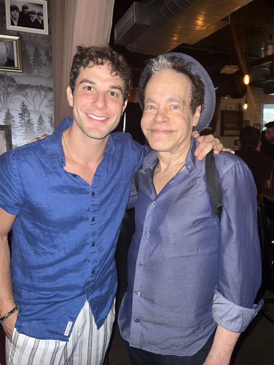 StevenSater's tweet photo. Suddenly our pre-pandemic Seymour meets the post-pandemic Seymour.  Another mini-reunion!  Spring Awakening meets @littleshopnyc to celebrate @SkylarAstin! 💚 https://t.co/3qbAZfukJW