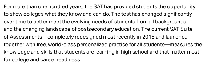 From the first paragraph in the new digital SAT specification document. (satsuite.collegeboard.org/media/pdf/asse…) 
I'm pretty sure the SAT isn't 100 years old until 2026.