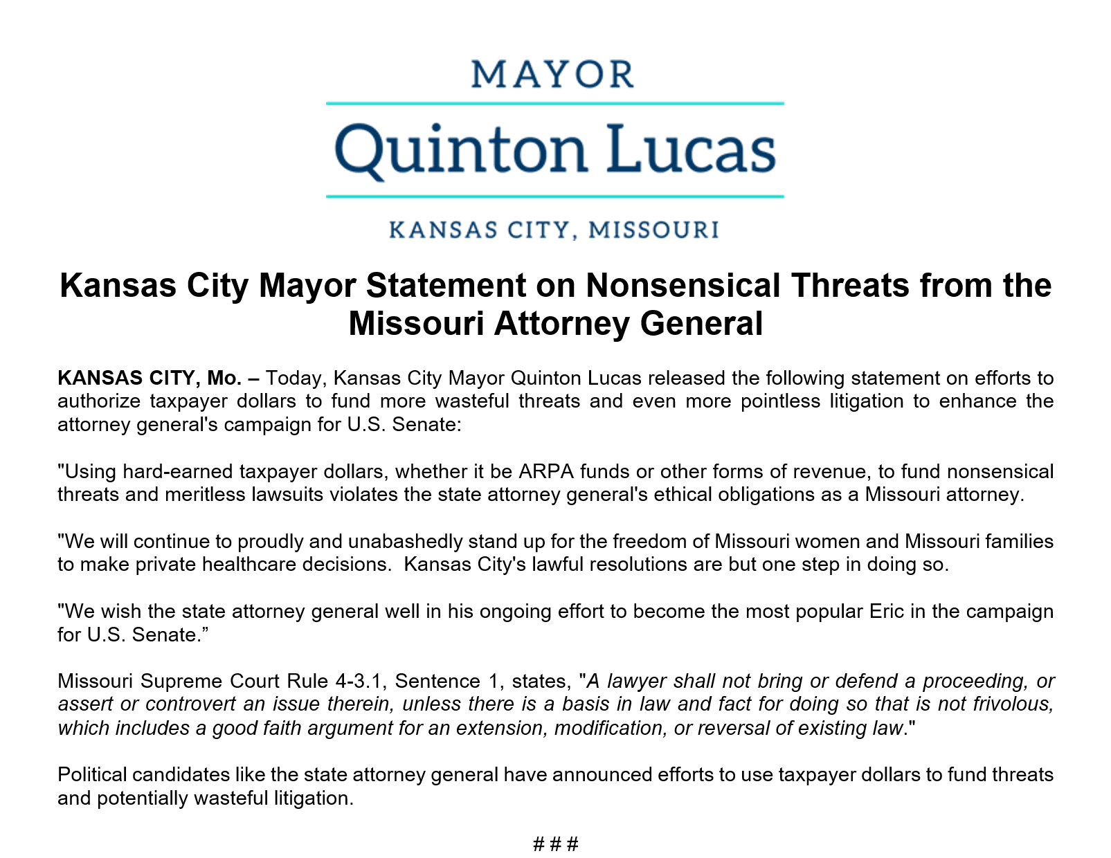 Mayor Quinton Lucas On Twitter Today Kansas City Mayor Quinton Lucas