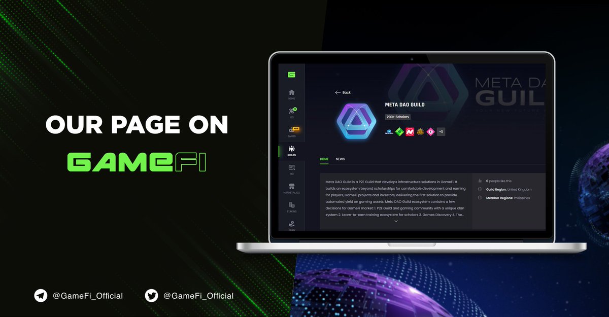🥳 Our page on GameFi 👏

We are very happy that we now have the Guild Hub page on GameFi.org 🔥

Game Fi is a top launchpad for game projects. 🚀

You can find the page here ⬇️
gamefi.org/guilds/metadao…

#NFT #MetaDAO #GameFi #p2e #Launchpad #NFTGames