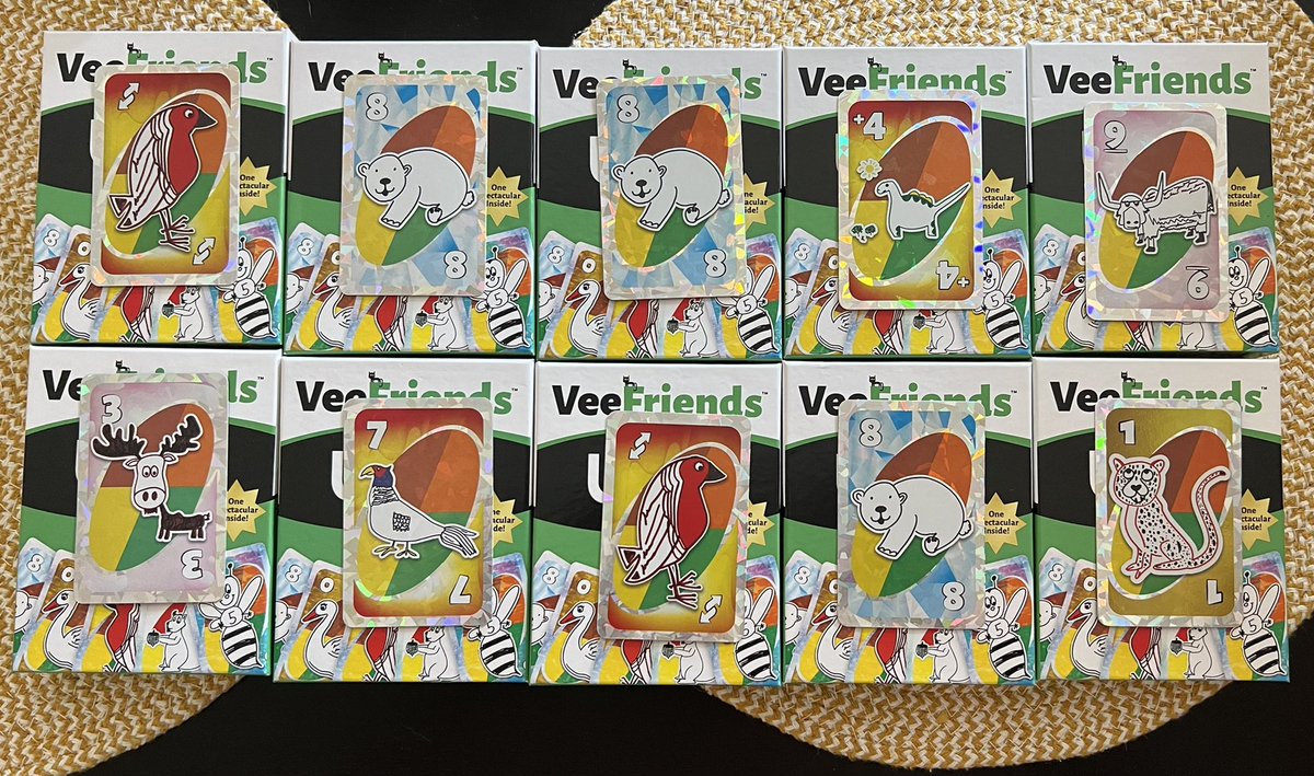 TheRealCMK's tweet photo. @veefriends @garyvee @Mattel this warmed my GenX kid heart to open these packs like a 1990 donruss baseball card pack. My son and I had so much fun doing this. I got a tier 2 Dino, couple of tier 3’s and the rest tier 4. Thanks to all! #unolife #unovee #VeeFriends https://t.co/oDgu211HTR