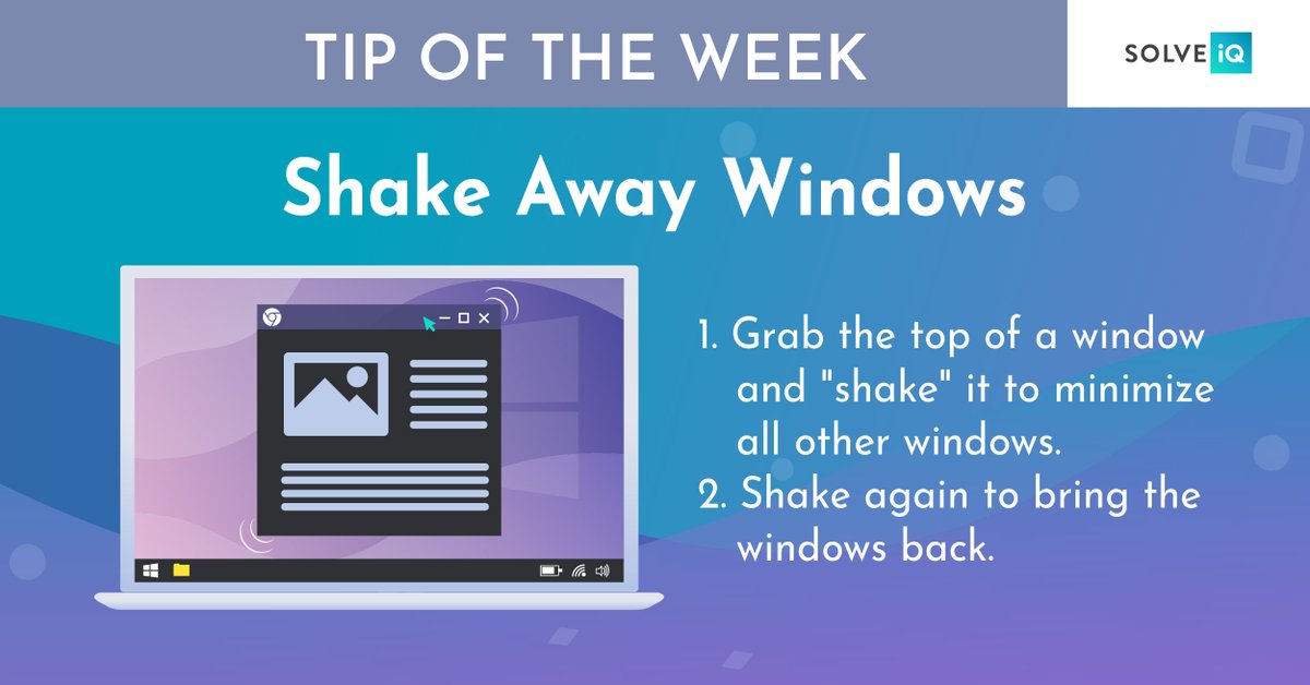 💻 If you have a screen full of windows, you can clear the clutter by grabbing the top of the window you want to keep and "shaking" it to minimize the others. 

If you want to bring back all the windows, shake again!