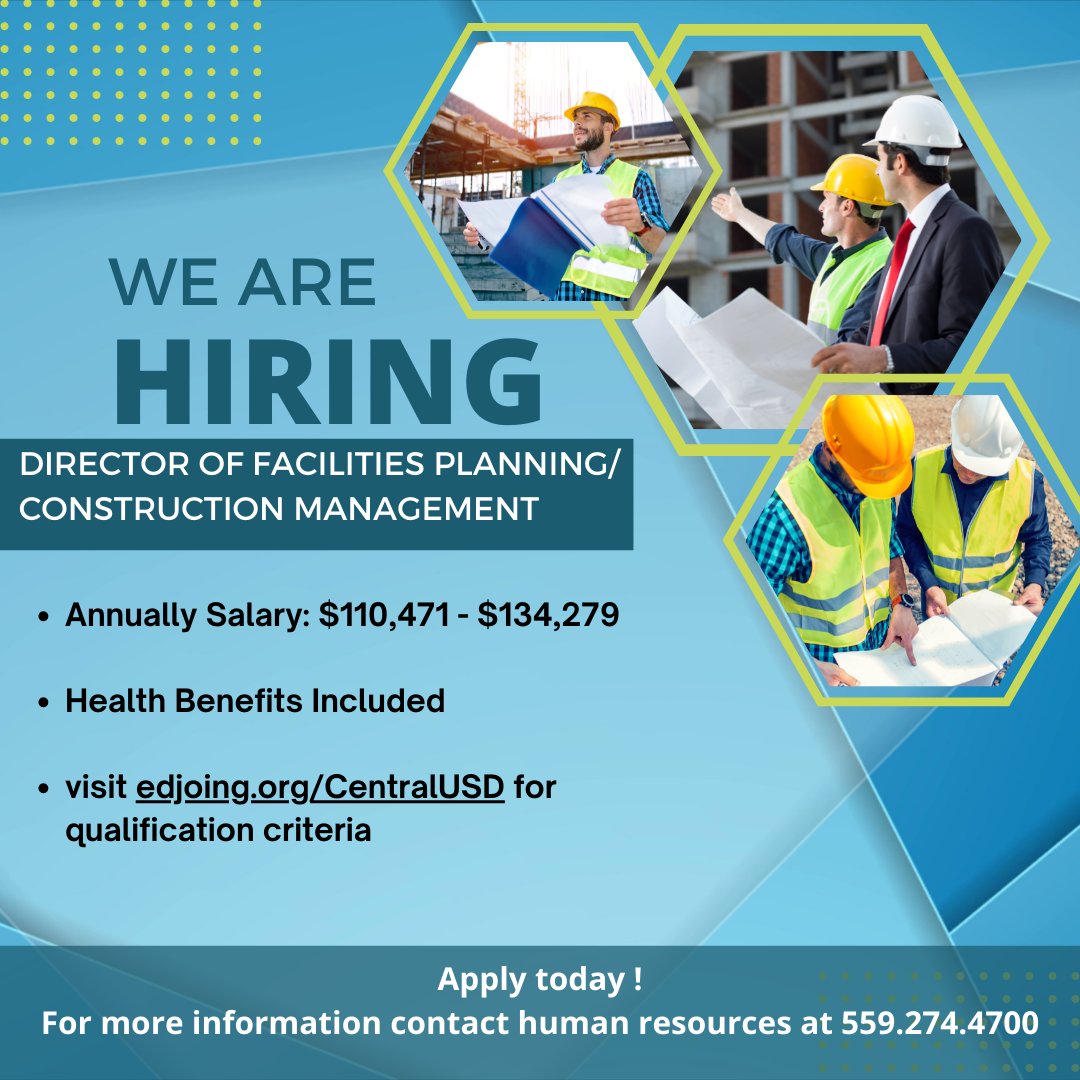 🚨NOW HIRING🚨  Director of Facilities Planning/ Construction Management

Click the link below to apply:
edjoin.org/Home/DistrictJ…