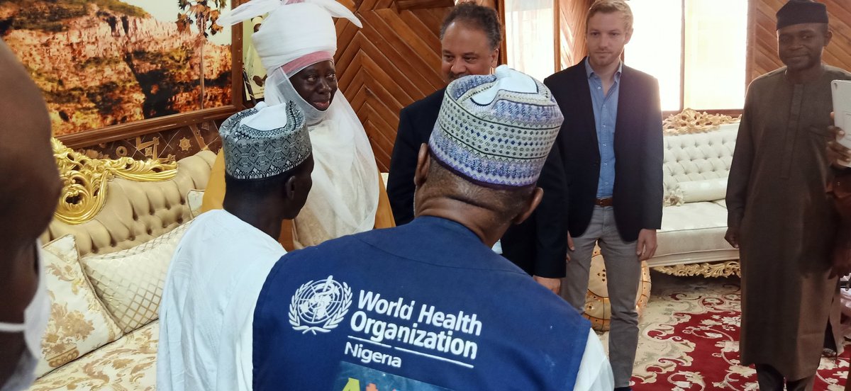 drmuanya's tweet photo. Today, #Gavi team led by @Dr_Setayesh Hamidreza accompanied by #WHO & other partners paid advocacy to Emir of Kaltungo, #HRH Engr Sale Muhammad Umar, OON as part of their mission to supervise ongoing integrated SIA & #ZDROP to reach all unimmunized children in Gombe State https://t.co/9djvb0LH4u