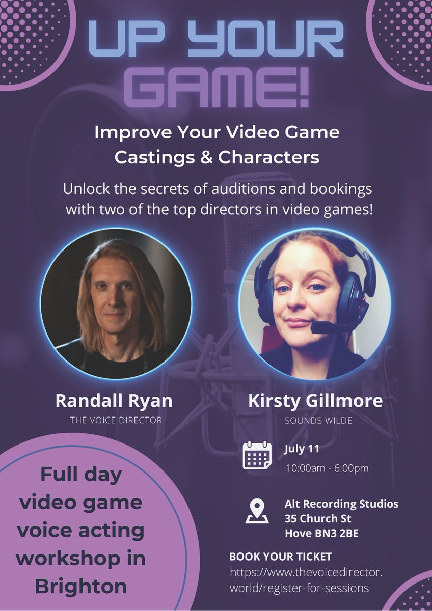 UK voice actors.  Wish to book more video game jobs, or want to land better roles?  Monday, July 11th in Hove.  An intense, fun, and affordable day to pay dividends with your career!  Sign up details: thevoicedirector.world/register-for-s…

<a href="/voiceofkirsty/">Kirsty Gillmore</a> <a href="/soundswilde/">Kirsty Gillmore</a>