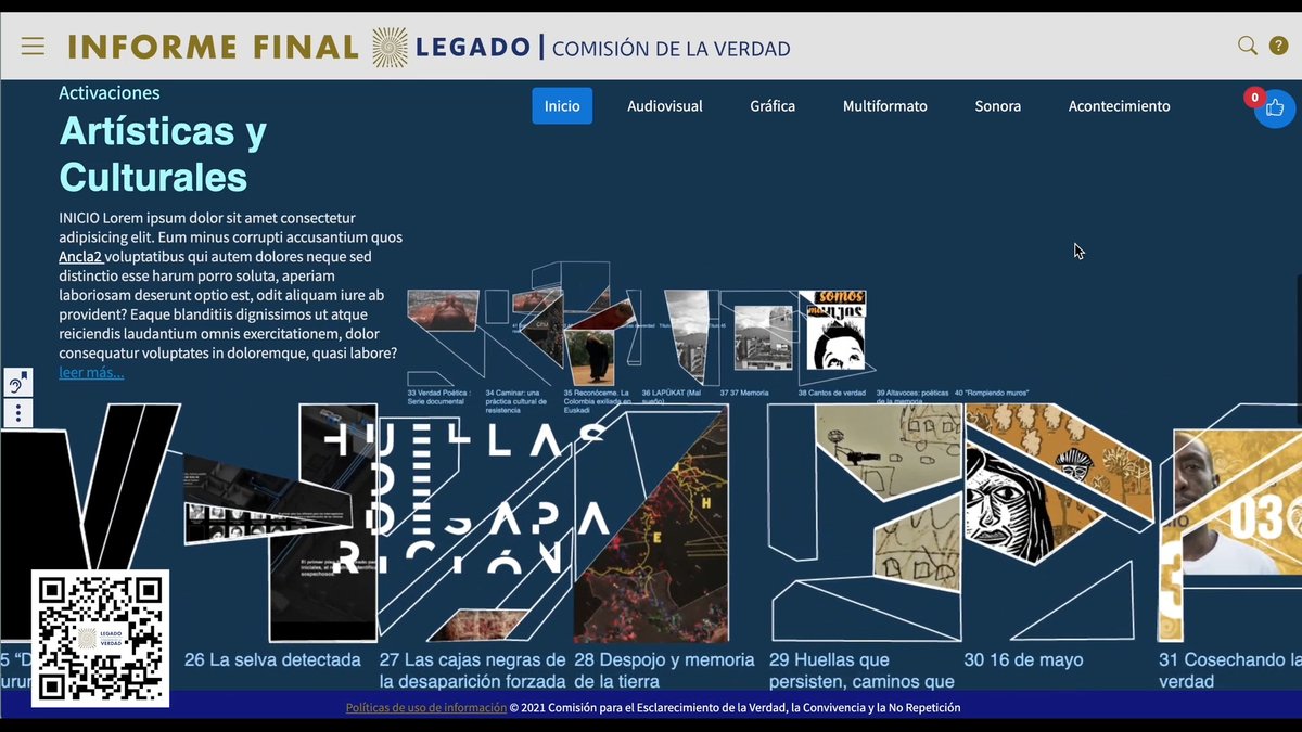 ComisionVerdadC's tweet photo. Conoce y navega la plataforma digital del Informe Final de la @ComisionVerdadC ► https://t.co/UekDcDm3sK 

#HayFuturoSiHayVerdad https://t.co/VJBkFVpLLT