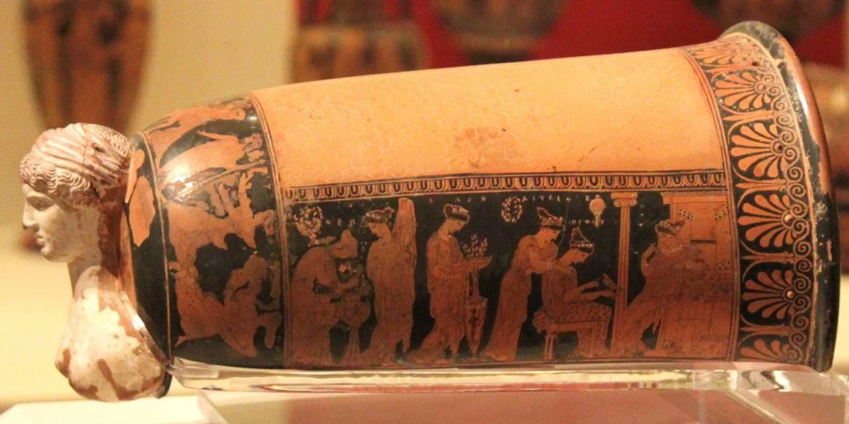 LearnHS's tweet photo. A #Greek #Epinetron, a #ceramic worn over the thigh with the closed and over the knee, used for preparing wool for weaving. Typically offered as a wedding gift, it was often taken to a woman's grave. 425-420 BC. National Museum, #Athens.
#Archaeology #History https://t.co/CnXJ8y4F24