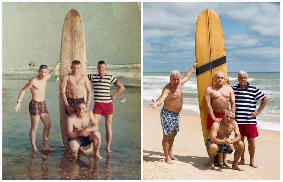🏄🏻‍♂️ 4 amis recréent une photo 50 ans après l’originale ! ❤️