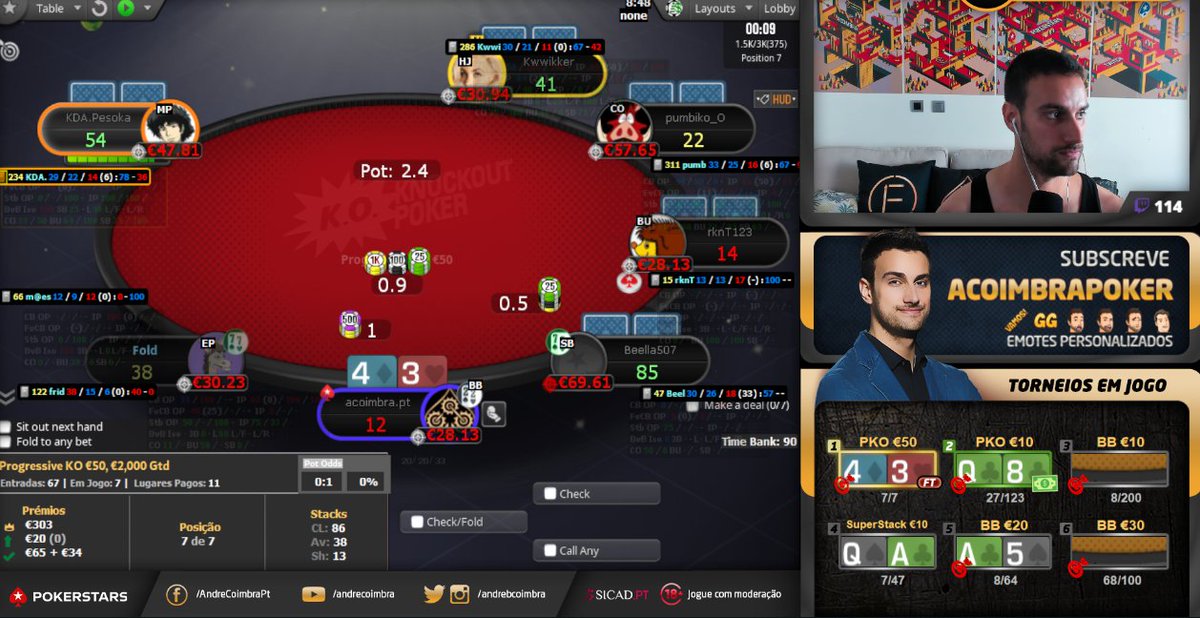 andrebcoimbra's tweet photo. FT #ProgressiveKO €50 @PokerStarsPT @pokerstars @PSTwitch @pokerstarsbr
Live https://t.co/GuxRnBO1tD @twitch @TwitchPoker #1PorCentoTodosOsDias
+18 Jogue com moderação https://t.co/VISRU1wkSj https://t.co/XJLk6RnJ21