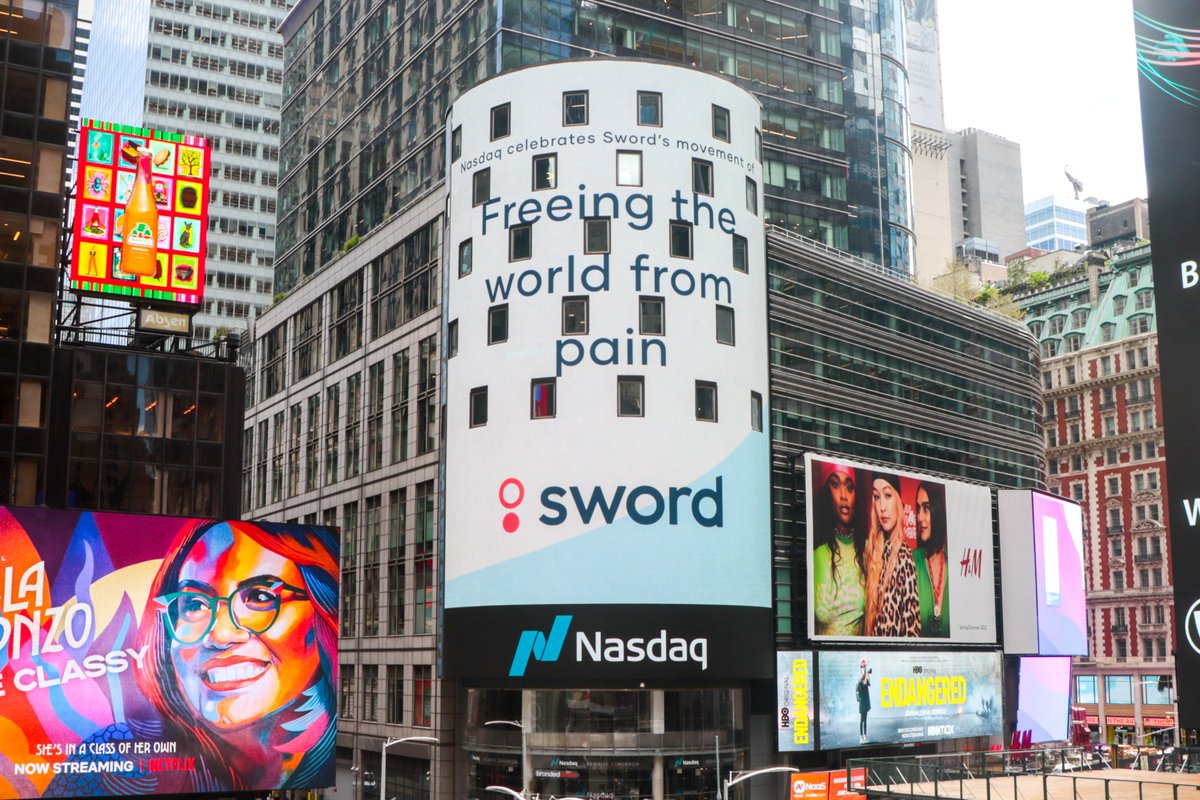 Today, in conjunction with the announcement of our new brand and website, Sword is featured on the illustrious <a href="/Nasdaq/">Nasdaq</a> Tower.
This is a moment to recognize our new movement and vision: a world that's free from pain, powered by technology, enhanced by people and accessible to all.