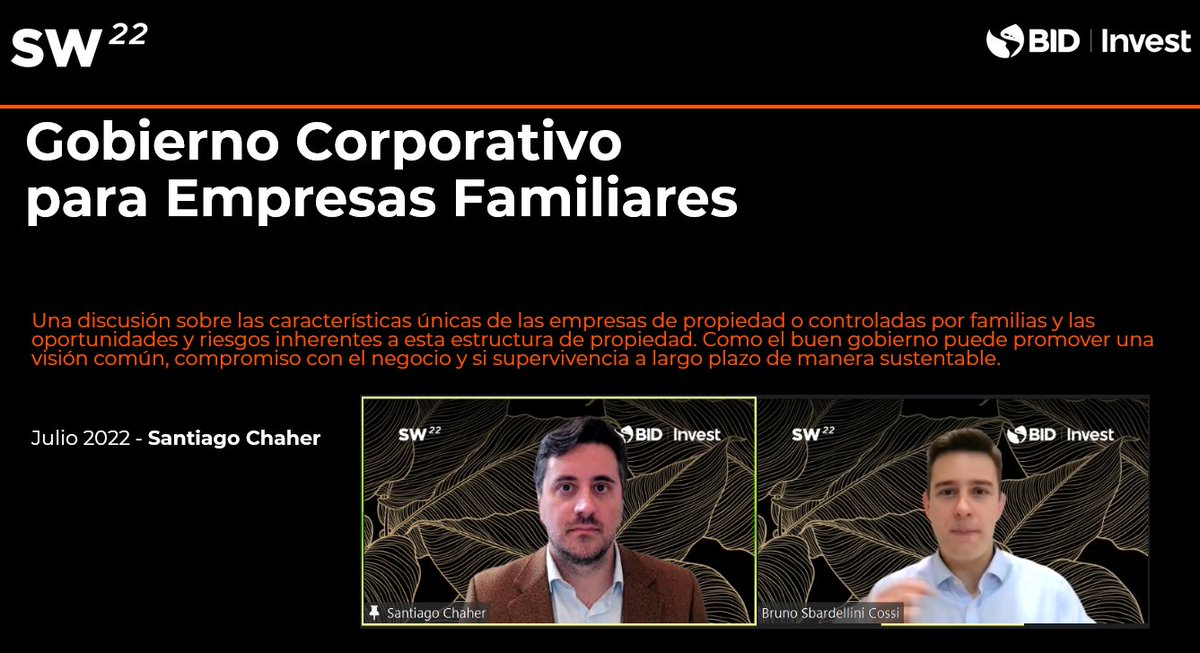 It was fun speaking today to a very interesting audience with lots of questions at the <a href="/BIDInvest/">BID Invest - IDB Invest</a> training on #CorpGov for Family Biz at  #SustainabilityWeek22. Thanks for the invitation and to <a href="/andreagrobo/">Andrea Grobocopatel</a> for the opportunity to interview her at the end of the session. #SW22