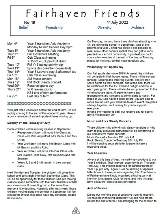 It's an epic newsletter this week. Beech Class  have been on a school trip to <a href="/WestStowNews/">West Stow</a> Oak Class had a residential trip to <a href="/HautboisNorfolk/">Hautbois Activity</a> Click the link to read about their visits bit.ly/3a36BIg  #Fairhaven #BusySchool #SchoolTrips #SportsDay #MusicConcerts
