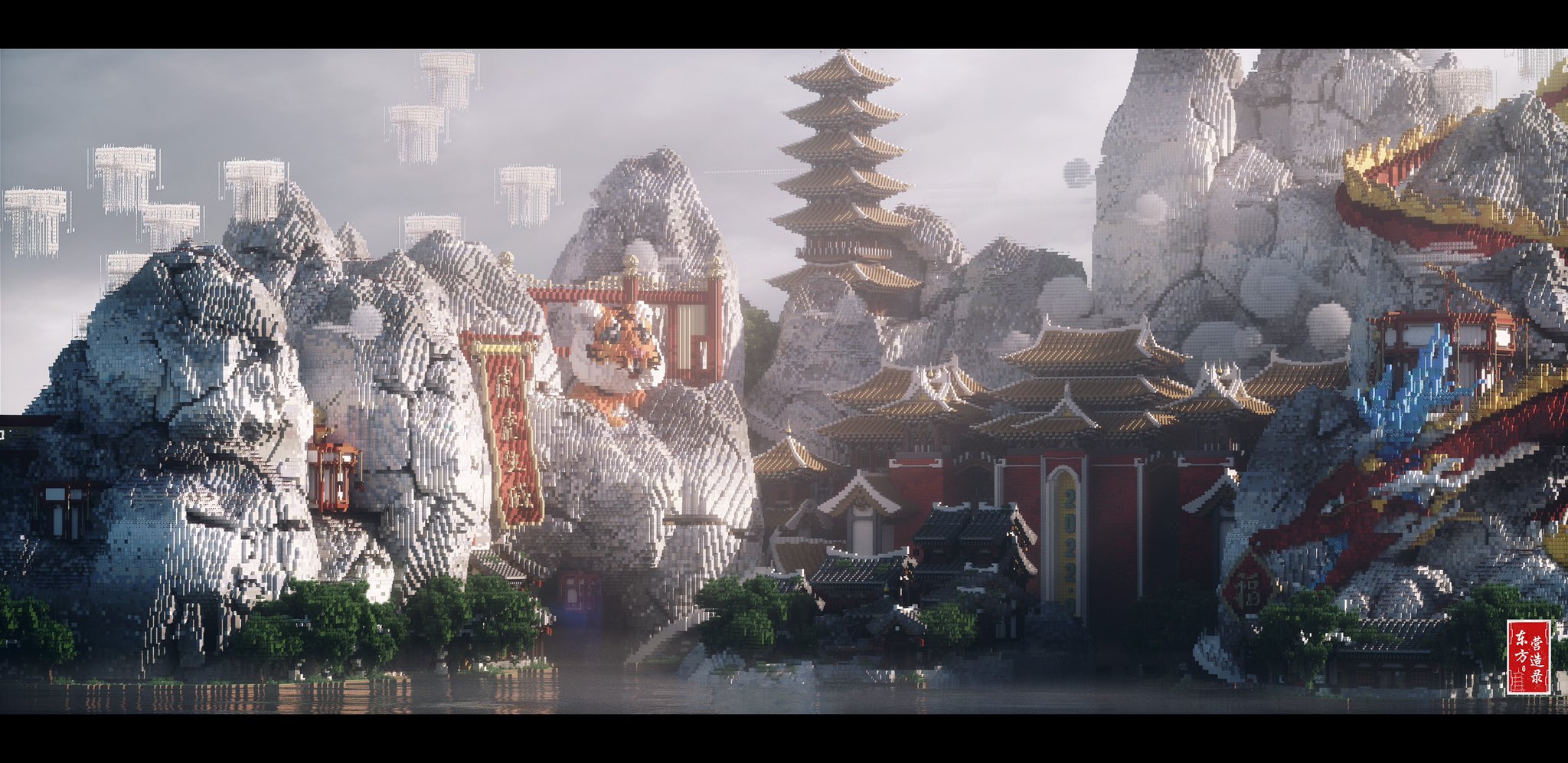 东方营造录 Oriental Architecture Oriental Scroll Qingyun Island 今岁今宵尽 明年明 催 寒随 夜去 春逐五更来 慵懒的金光撒下 喜度除夕守岁夜的庆云岛自沉睡中醒来 迎来新禧第一缕晨光 东方花卷 庆云岛 矗立在怪石之间 龙虎攀于石壁之