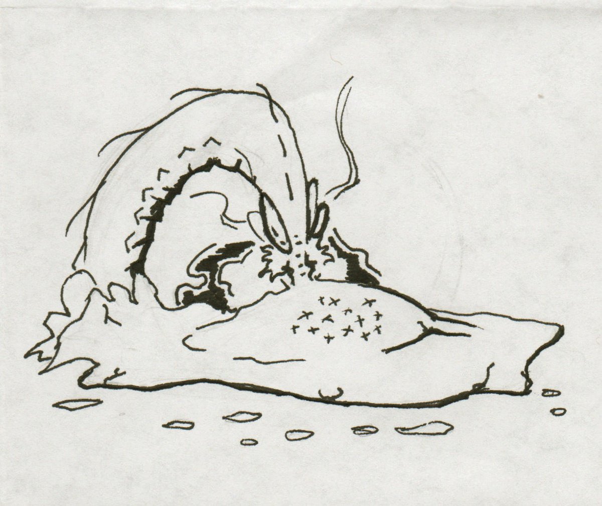 Mawfko's tweet photo. It's been a difficult week. Visceral experience now, composed response to follow.
.
#art #comics #illustration #copypaper #officepen #penandink #stressheadache #eyescream #lancingpain #crittergoo #potatobug #dragons https://t.co/QZ0FmyRKtS