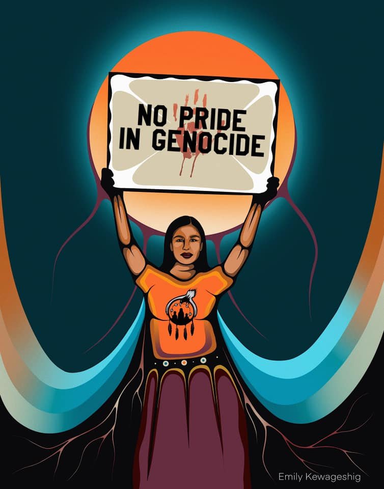 BrandiWritesPW's tweet photo. No more stolen children. There is no pride in genocide. #StandWithFirstNations https://t.co/nznLy2H0DU
