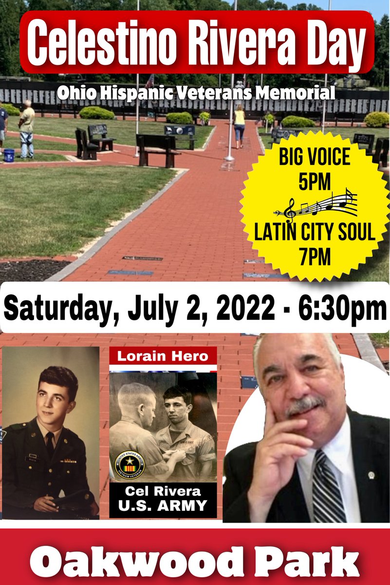 Tomorrow in Oakwood Park, you can attend the tribute to the life and legacy of Lorain's Retired Chief of Police Celestino Rivera. This ceremony, organized by Councilman Rey Carrion, will start at 6:30pm after the Big Voice Competition and before Latin City Soul plays at 7:00pm.