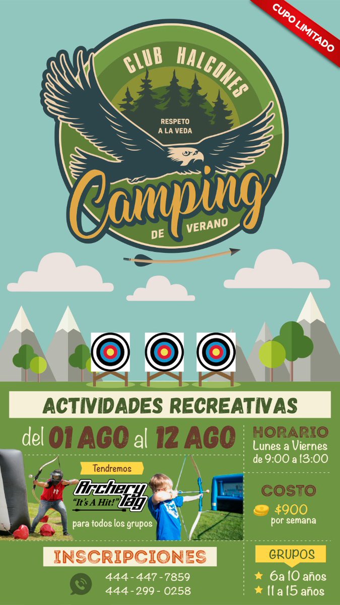 AntenaSanLuis's tweet photo. #ClubHalcones les hace una cordial invitación al #CampingdeVerano del 01 al 12 de Agosto de 2022, en un horario de Lunes a Viernes de 9:00 a 13:00 horas.

Para más informes manda un #whats al: 4444477859 - 4442990258 https://t.co/Shon2xOgyG