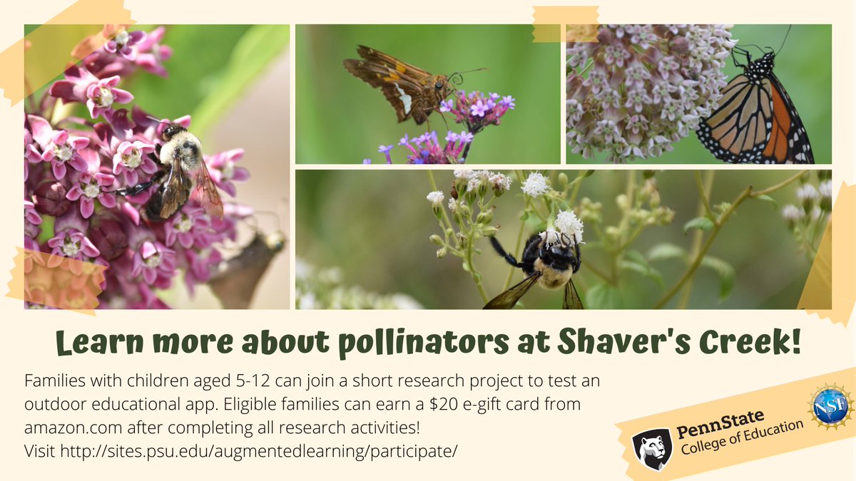 Families with children aged 5-12 can join a short research project to test an outdoor educational app at Shaver's Creek!  Eligible families can earn a $20 e-gift card from amazon.com after completing all research activities. Visit: outlook.office365.com/owa/calendar/S…
