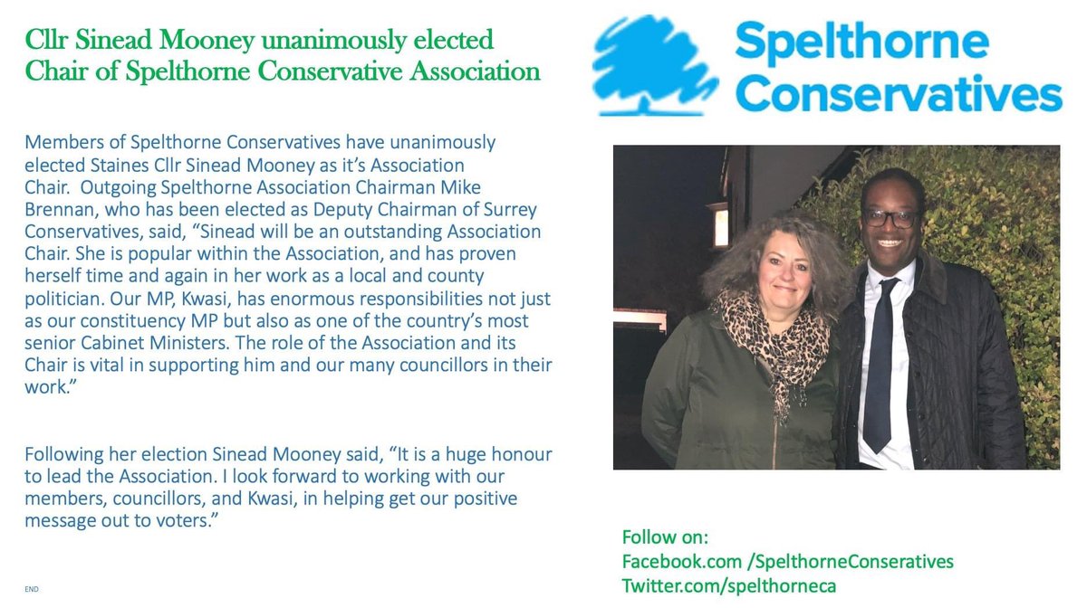 Congratulations <a href="/SurreyNews/">Surrey County Council News</a> my colleague <a href="/SineadCMooney/">Cllr Sinead Mooney</a> our new chair <a href="/spelthorneca/">Spelthorne Conservative Association 💙</a>