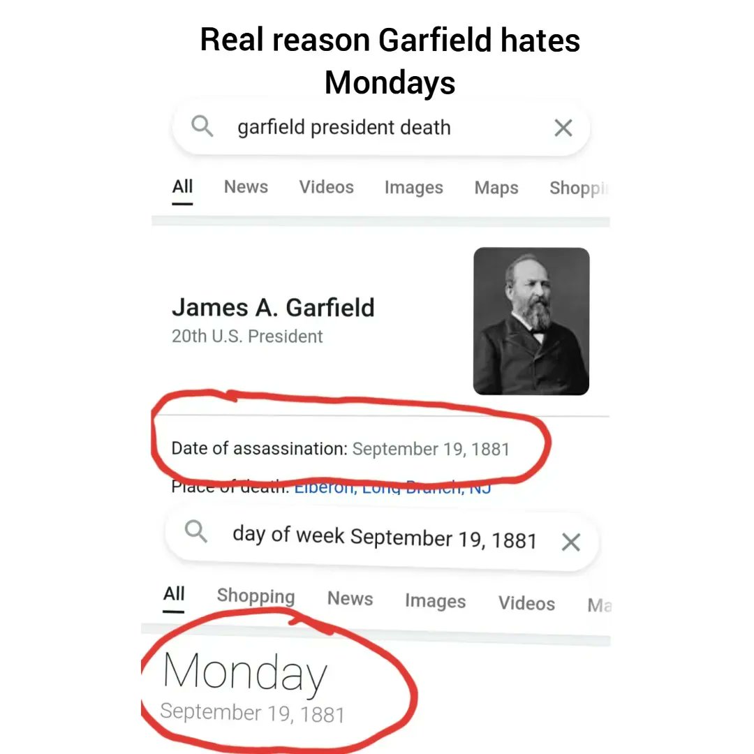 HTDSpod's tweet photo. #HistoryMemeFriday
Finally! The question has been answered!
#Garfield #HatesMondays #QuestionAnswered #HistoryMeme #AmericanHistoryMeme #PresidentGarfield #GarfieldAssassination #Meme #HTDSMeme https://t.co/H4jE0zatJq