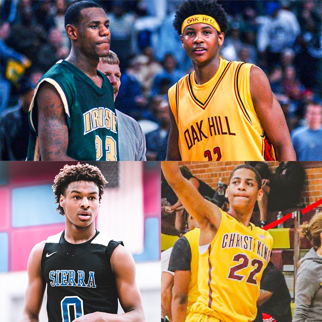sportingnews's tweet photo. 20 years after @KingJames and @carmeloanthony faced off against each other in high school, their sons will do the same 🏀

Bronny James and Kiyan Anthony will play vs. each other as Sierra Canyon and Christ the King are expected to play on Jan. 21st, per @Samad_Hines https://t.co/c1eUrHsMlV