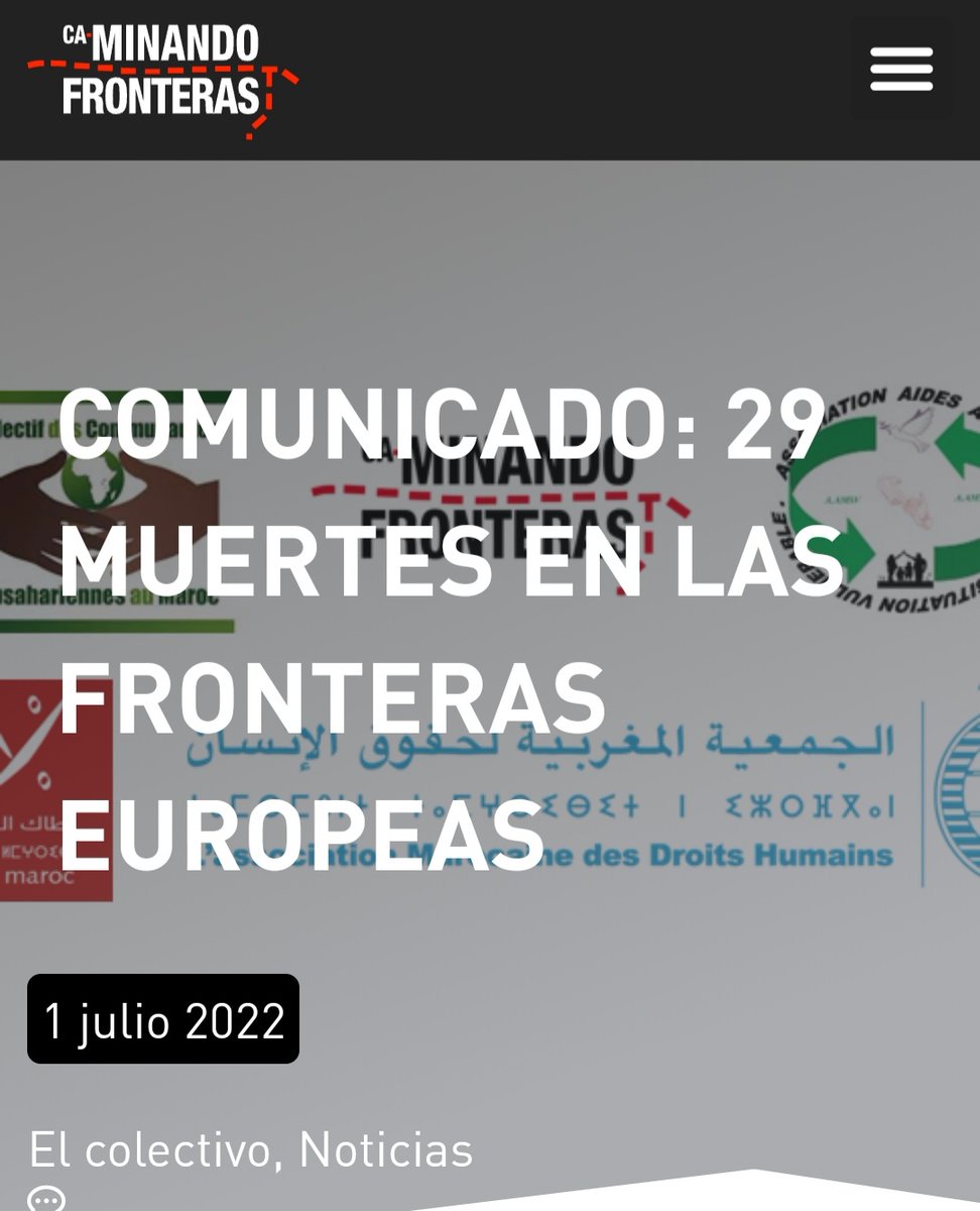 caminandofronteras.org/comunicado-29-…
El FC DARNA da apoyo al manifiesto en contra de los hechos sucedidos este 24 de junio en la frontera entre Nador y Melilla.